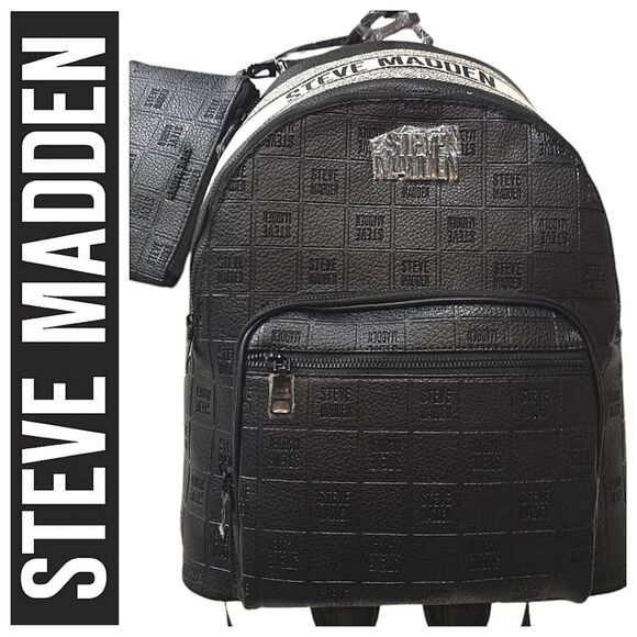 Steve madden black faux leather all over logo square backpack rucksack bag Steve Madden|Backpack Bags For Women | Steve Madden main image 4